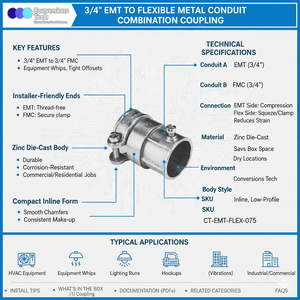 Conversions Tech Combination Coupling, EMT to Flex Zinc Die Cast 3/4"