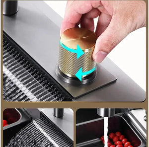 Conversions Tech Stainless Steel / Gun Gray kitchen faucet Contemporary 1-mm Thick Nano Black Kitchen Faucet Stainless Steel Grey Pullout Waterfall Square Overmount for Modern RV