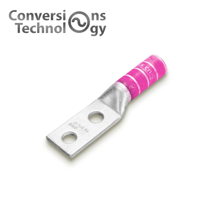 Conversions Technology Copper Long Barrel Two Hole Compression Lugs 1/0 AWG 1/4-inch Bolt Size