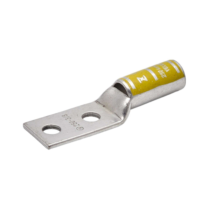 Conversions Technology Compression Lug Copper Long Barrel Two Hole Compression Lugs 250 MCM 1/4-inch Bolt Size
