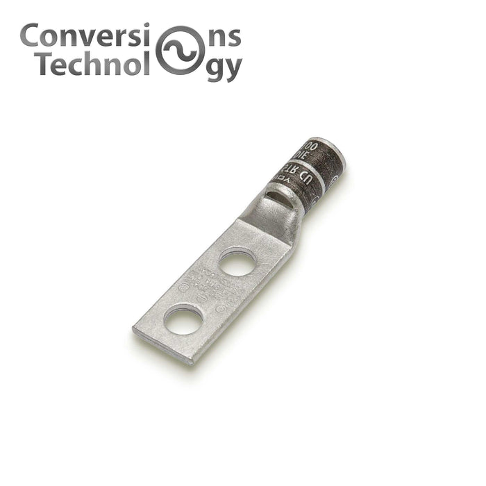 Conversions Technology Copper Short Barrel Two Hole Compression Lugs 2/0 AWG 1/4-inch Bolt Size