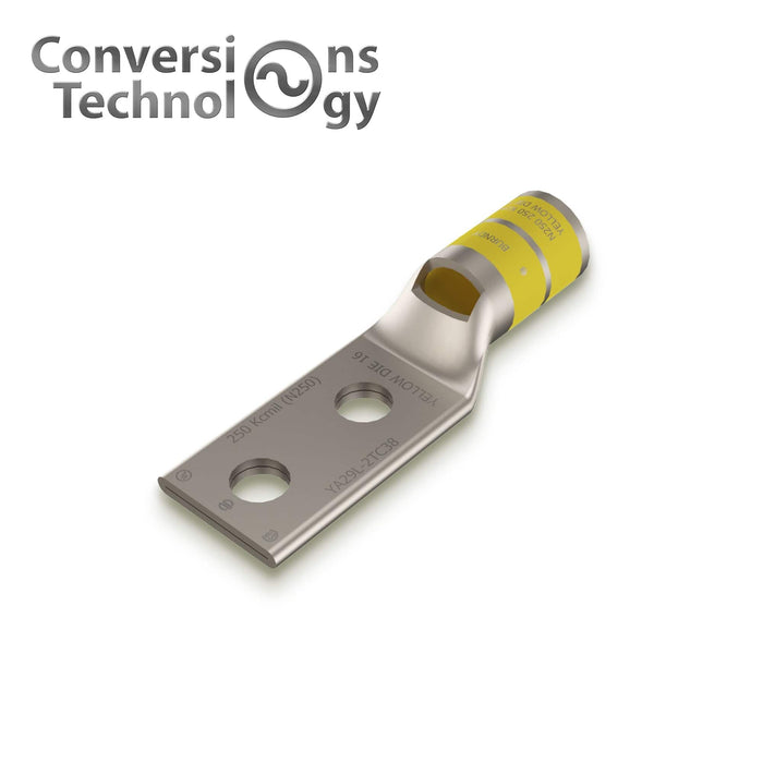 Conversions Technology Copper Short Barrel Two Hole Compression Lugs 4/0 AWG 1/4-inch Bolt Size