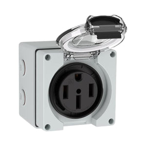 Conversions Technology NEMA 14-50R Receptacle with Protective Box for EVs, RVs, generators, and welding machines.