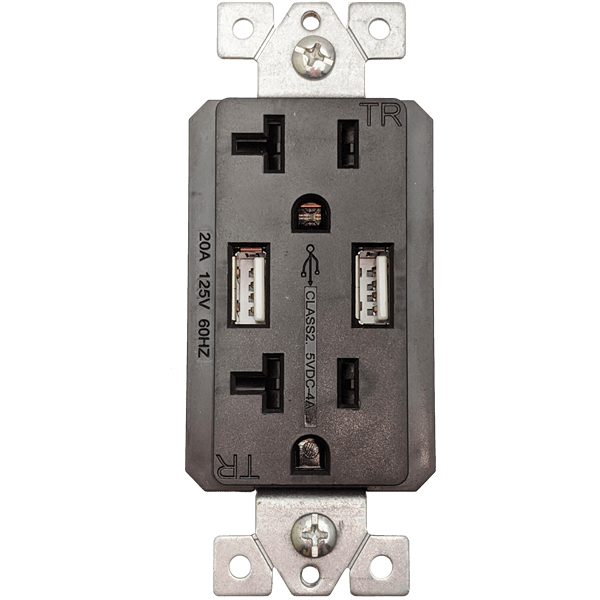 Theta® Hardware > Power & Electrical Supplies > Power Outlets & Sockets Theta® | Outlet, 20 Amp, +2 USB (Black)