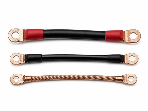 DLO, THHN and bare copper jumpers with compression lugs side by side