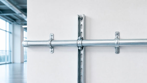 EMT conduit fastened to a wall with one-hole straps and strut clamps | Conversions Tech