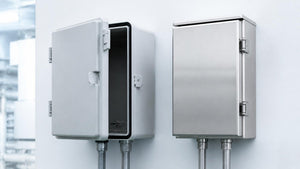 Polycarbonate and stainless steel NEMA rated electrical enclosures wall mounted with conduit | Conversions Tech