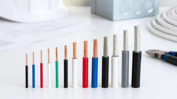 Row of stripped copper and aluminum building wire in ascending gauges | Conversions Tech