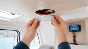 12V LED light installed in an RV ceiling | Conversions Tech
