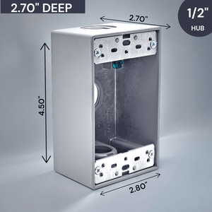 Conversions Technology weatherproof boxes 1 Gang weatherproof Grey box with (3) 1/2" threaded outlets Deep
