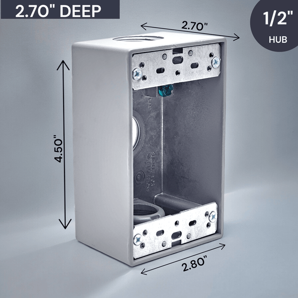 Conversions Technology weatherproof boxes 1 Gang weatherproof Grey box with (3) 1/2" threaded outlets Deep