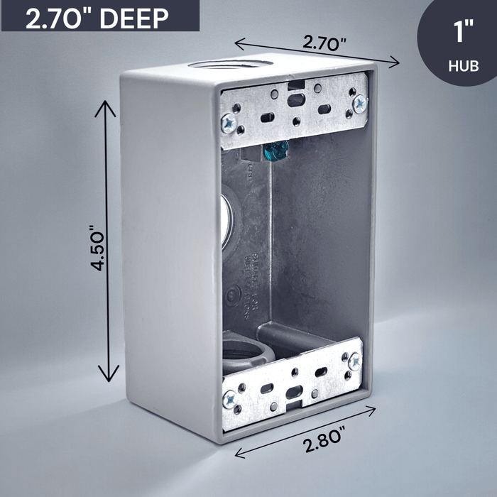Conversions Technology weatherproof boxes 1 Gang weatherproof Grey box with (3) 1" threaded outlets Deep