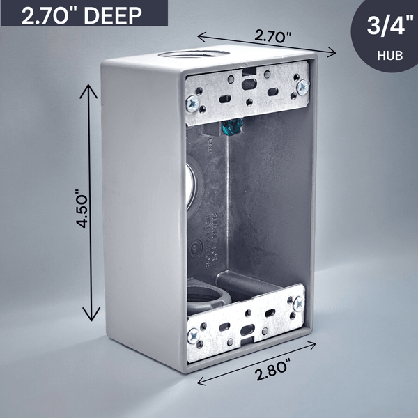 Conversions Technology weatherproof boxes 1 Gang weatherproof Grey box with (3) 3/4" threaded outlets Deep