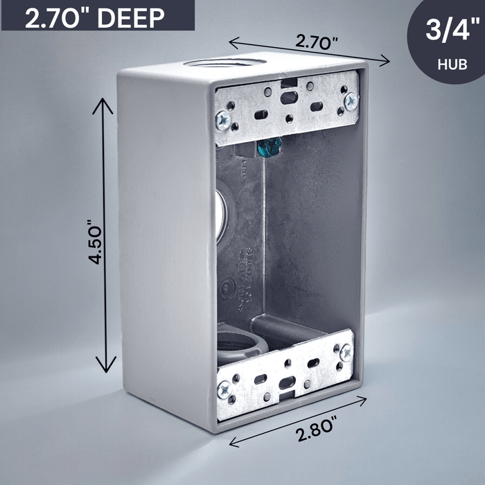 Conversions Technology weatherproof boxes 1 Gang weatherproof Grey box with (3) 3/4" threaded outlets Deep