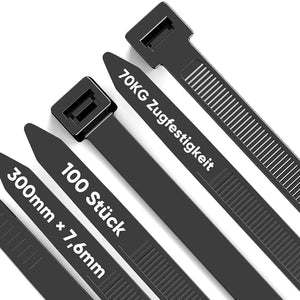 Conversions Tech CHINA 100 Pack Cable Zip Ties Heavy Duty 12 Inch, 7.6mm Strong Plastic Wire Ties with 70Kg Tensile Strength, UV Resistant