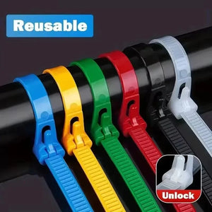 Conversions Tech 100 Pack Colored Plastic Zip Ties, Reusable Detachable Adjustable Cable Ties for Daily Packing & Decoration