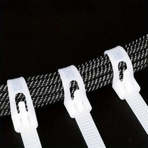 Conversions Tech WHITE / 5x300mm 100 reusable black/white self-locking nylon zip ties with detachable buckle ties, 5x150 200 300 for wire management/home storage