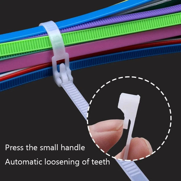 Conversions Tech 100 reusable black/white self-locking nylon zip ties with detachable buckle ties, 5x150 200 300 for wire management/home storage