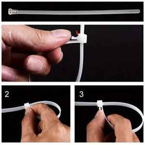 Conversions Tech 100 reusable black/white self-locking nylon zip ties with detachable buckle ties, 5x150 200 300 for wire management/home storage