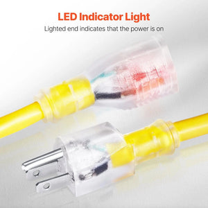 Conversions Tech 12 AWG 100FT Heavy Duty 12AWG 15Amps 1875W 3 Prongs Power Cord & Extension Cord Lighted End