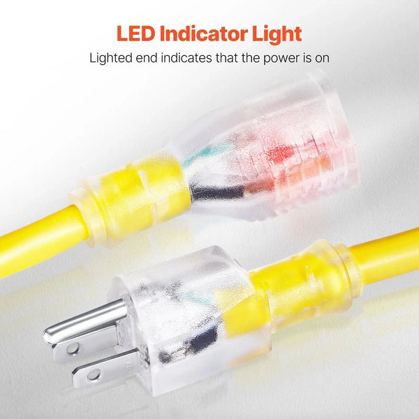 Conversions Tech 12 AWG 100FT Heavy Duty 12AWG 15Amps 1875W 3 Prongs Power Cord & Extension Cord Lighted End
