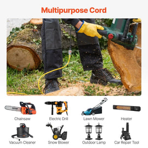 Conversions Tech 12 AWG 100FT Heavy Duty 12AWG 15Amps 1875W 3 Prongs Power Cord & Extension Cord Lighted End