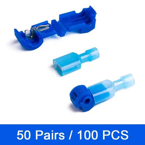 Conversions Tech 50 pair blue 100pcs/50pairs T-Tap Wire Connectors, T Tap Electrical Connectors Quick Wire Splice Taps and Insulated Male Quick Disconnect
