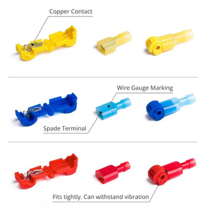 Conversions Tech 100pcs/50pairs T-Tap Wire Connectors, T Tap Electrical Connectors Quick Wire Splice Taps and Insulated Male Quick Disconnect