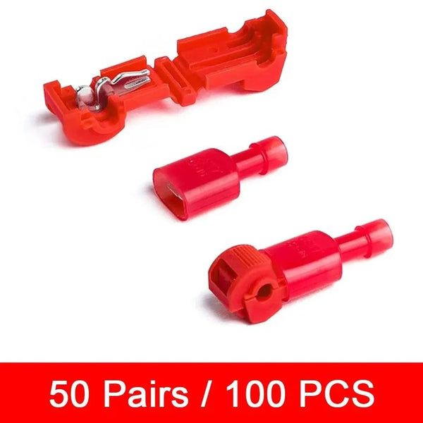 Conversions Tech 50 pair red 100pcs/50pairs T-Tap Wire Connectors, T Tap Electrical Connectors Quick Wire Splice Taps and Insulated Male Quick Disconnect