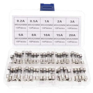 Conversions Tech 100pcs boxed 100Pcs Fast-Blow Glass Fuses Assorted Kit 5x20mm 0.2x0.78 Inch F10AL250V 0.2A 0.5A 1A 2A 3A 5A 8A 10A 15A 20A