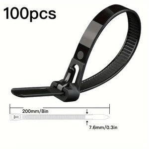 Conversions Tech Style 1 100pcs Reusable Plastic Cable Zip Ties with Quick Release, Office, and Outdoor Use, Adjustable Bag Seals and Tag Fasteners