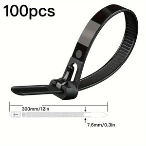 Conversions Tech Style 2 100pcs Reusable Plastic Cable Zip Ties with Quick Release, Office, and Outdoor Use, Adjustable Bag Seals and Tag Fasteners