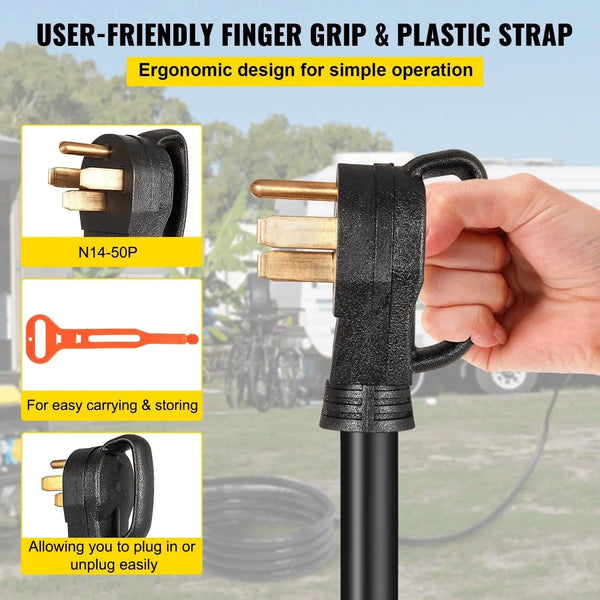 Conversions Tech 10 ft 10Ft 50 Amp Generator Extension Cord STW 6/3 + 8/1 Generator Cord 125V 250V Generator Power Cord N14-50P & SS2-50R & CS6364 Twis