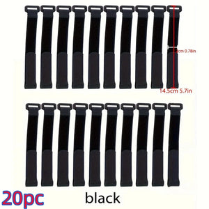 Conversions Tech Black x20pcs / 200mm / 20mm 10pcs 20 * 200mm, Reusable Self-adhesive Nylon Zip Ties, Cable Fasteners