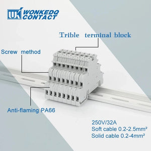Conversions Tech 10Pcs DIKD 1.5 3 Levels Sensor Screw Connector 2.5 mm² 6-Conductor Electric Din Rail Triple Three Level Terminal Block DIKD1.5