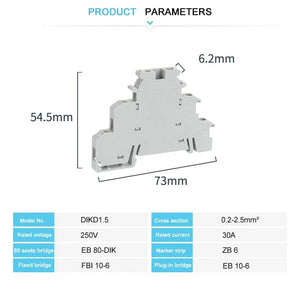 Conversions Tech 10Pcs DIKD 1.5 3 Levels Sensor Screw Connector 2.5 mm² 6-Conductor Electric Din Rail Triple Three Level Terminal Block DIKD1.5