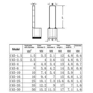 Conversions Tech 10Pcs Pin-Shaped C45 Terminals Nose Cold Pressed End Copper Tin Plated DZ47 Circuit Breaker Plug Electrical Cable Wire Lug