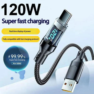 Conversions Tech 120W USB to Type C Cable Phone Super Fast Charging Cable With LED Display 100W Type-C To Type-C Data Cord For Huawei Oppo Vivo