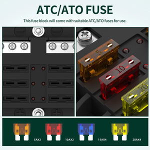 Conversions Tech 48 V / 100A 12V Blade Fuse 6 Circuit ATC/ATO Waterproof Fuse Box Holder 6 Way Fuse Block with LED Indicator for 12V/24V Automotive