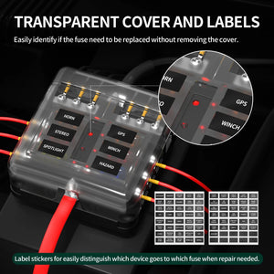 Conversions Tech 48 V / 100A 12V Blade Fuse 6 Circuit ATC/ATO Waterproof Fuse Box Holder 6 Way Fuse Block with LED Indicator for 12V/24V Automotive