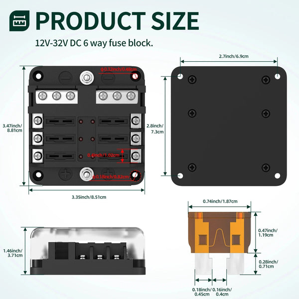 Conversions Tech 48 V / 100A 12V Blade Fuse 6 Circuit ATC/ATO Waterproof Fuse Box Holder 6 Way Fuse Block with LED Indicator for 12V/24V Automotive