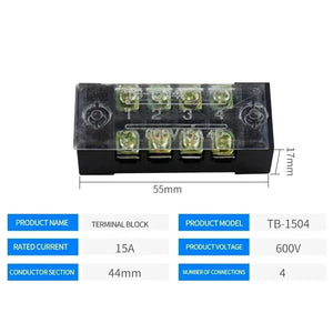 Conversions Tech TB-1504 15A/25A/45A 600V Dual Row Barrier Screw Terminal Block Wire Connector TB Series 3/4/5/6/8/10/12 PIN Optional TB-1503 TB-2503