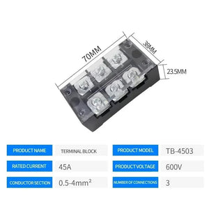 Conversions Tech TB-4503 15A/25A/45A 600V Dual Row Barrier Screw Terminal Block Wire Connector TB Series 3/4/5/6/8/10/12 PIN Optional TB-1503 TB-2503