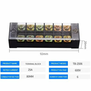 Conversions Tech TB-2506 15A/25A/45A 600V Dual Row Barrier Screw Terminal Block Wire Connector TB Series 3/4/5/6/8/10/12 PIN Optional TB-1503 TB-2503