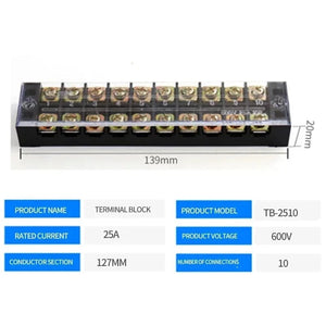 Conversions Tech TB-2510 15A/25A/45A 600V Dual Row Barrier Screw Terminal Block Wire Connector TB Series 3/4/5/6/8/10/12 PIN Optional TB-1503 TB-2503