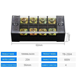 Conversions Tech TB-2504 15A/25A/45A 600V Dual Row Barrier Screw Terminal Block Wire Connector TB Series 3/4/5/6/8/10/12 PIN Optional TB-1503 TB-2503