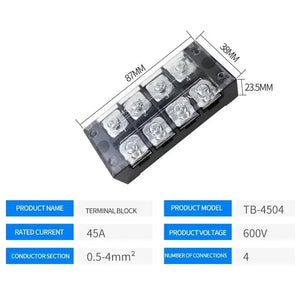 Conversions Tech TB-4504 15A/25A/45A 600V Dual Row Barrier Screw Terminal Block Wire Connector TB Series 3/4/5/6/8/10/12 PIN Optional TB-1503 TB-2503