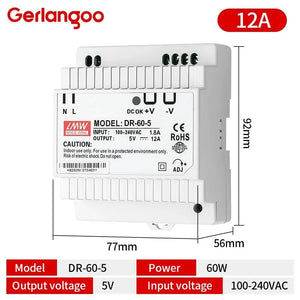 Conversions Tech DR 60W 5V 15W 30W 45W 60W Single Output DC 5V 12V 24V Industrial Din Rail Power Supply Switch Input 100-240VAC DR-15 DR-30 DR-45 DR-60