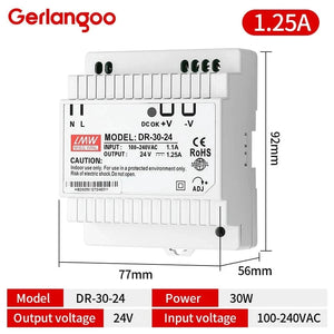 Conversions Tech DR 30W 24V 15W 30W 45W 60W Single Output DC 5V 12V 24V Industrial Din Rail Power Supply Switch Input 100-240VAC DR-15 DR-30 DR-45 DR-60