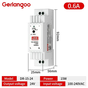 Conversions Tech DR 15W 24V 15W 30W 45W 60W Single Output DC 5V 12V 24V Industrial Din Rail Power Supply Switch Input 100-240VAC DR-15 DR-30 DR-45 DR-60